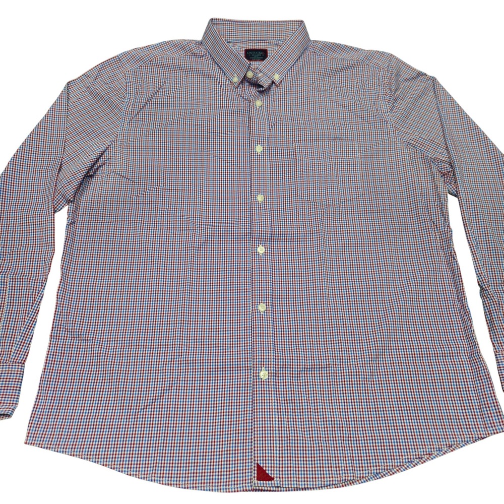 UNTUCKit Lorimar Shirt XXL Slim Fit Red Blue Check Nylon Blend Button Down